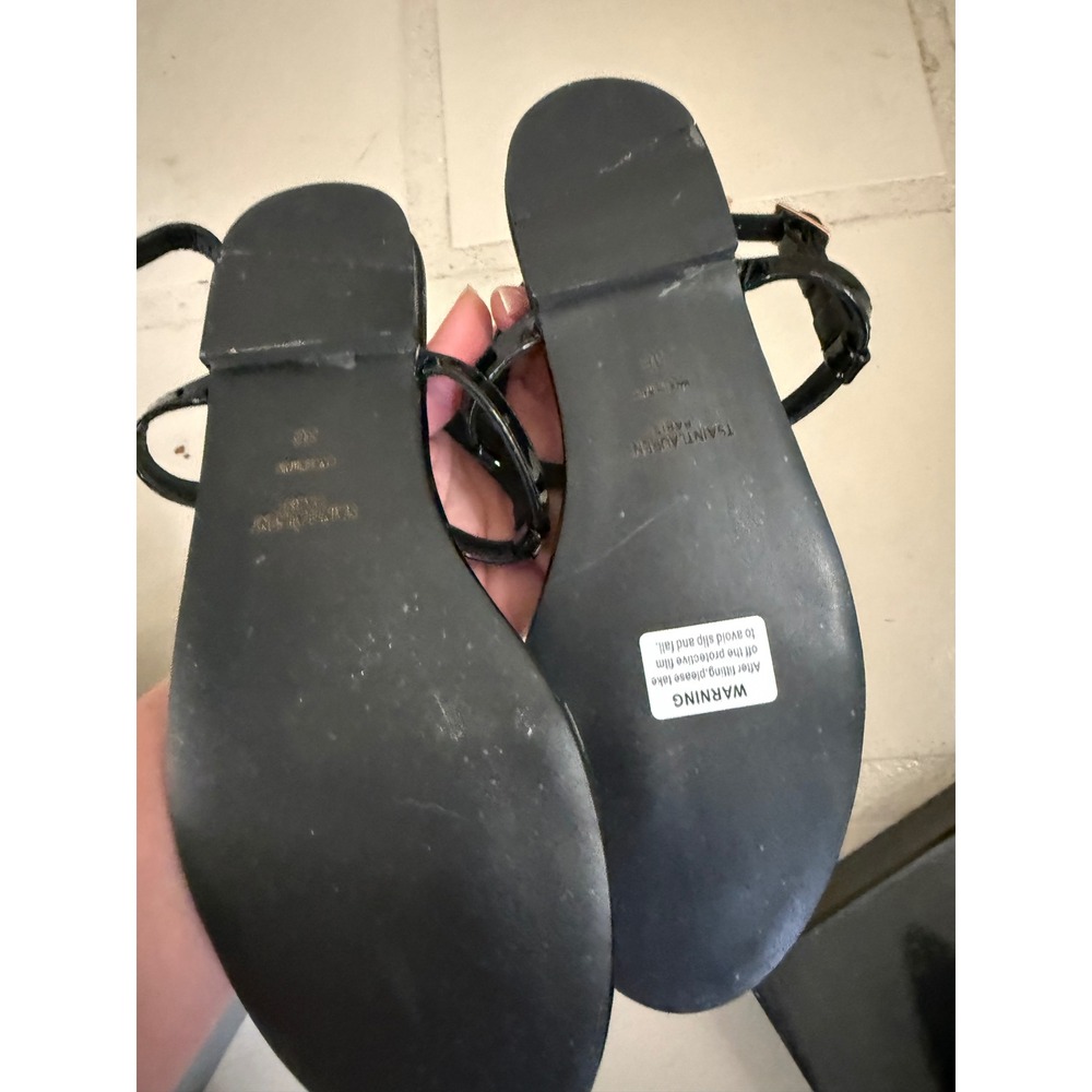 Saint Laurent Cassandra Black Patent Leather YSL Logo Flat Sandals Size 36 - Picture 4 of 5